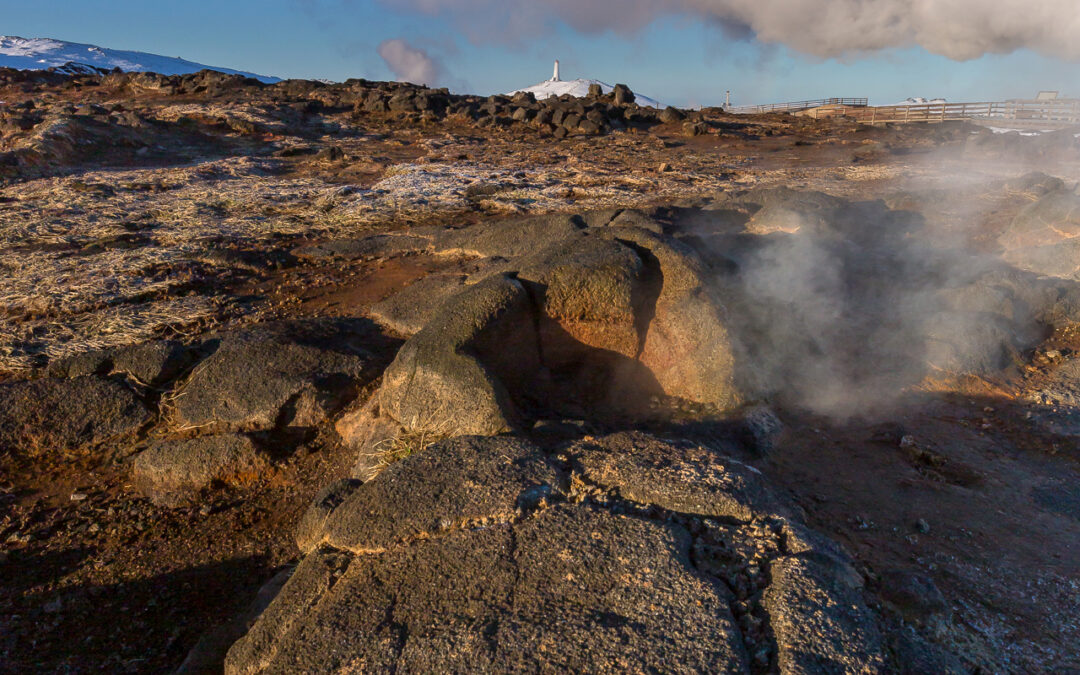 Gunnuhver Geyser with Reykjanesviti in background – Iceland Landscape photography