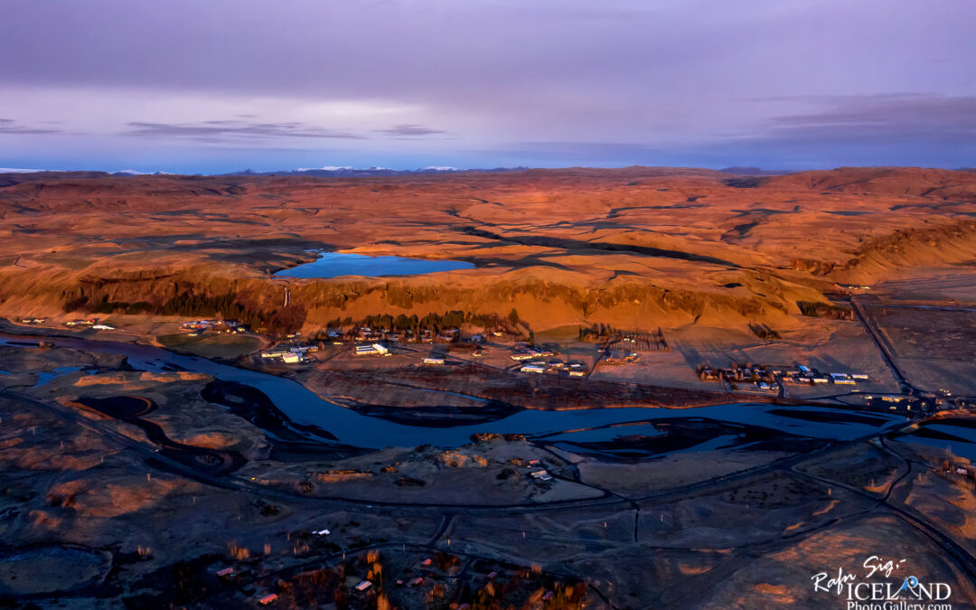 Kirkjubæjarklaustur village and Systravatn Lake – South – Iceland Landscape from Air