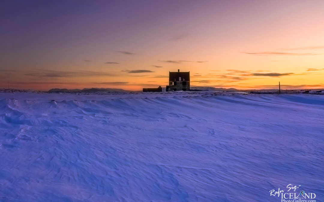 Sjónarhóll Abandoned Farm│ Iceland winter twilight photo from air