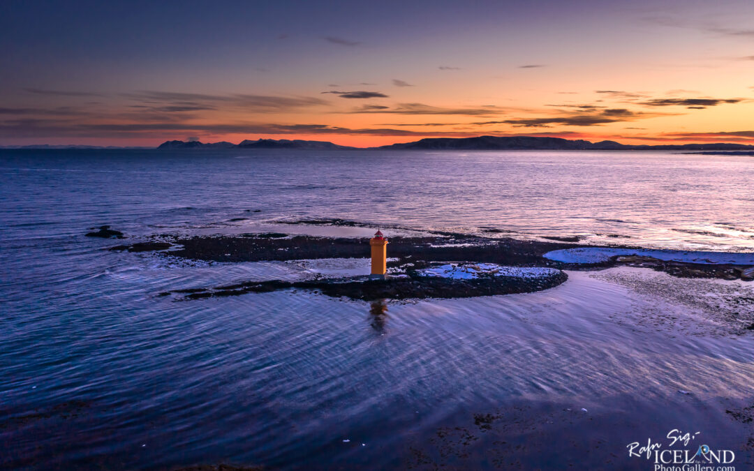 Gerðistangaviti Lighthouse │ Iceland Landscape winter twilight Photo from air