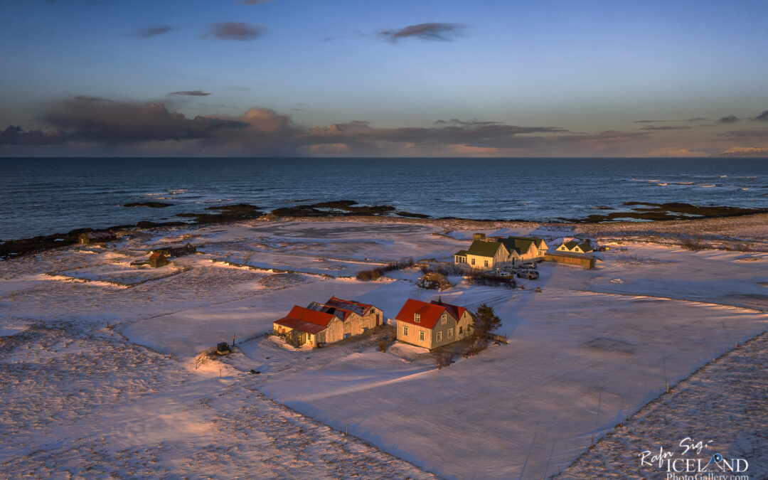 Bakki and Litlibær farmhouses │  Iceland Landscape winter Photo from air