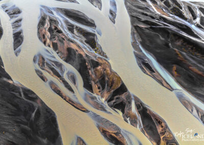 Núpsvötn river Patterns in black sand │ Iceland Landscape from air