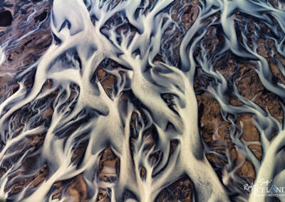 Núpsvötn river Patterns in black sand │ Iceland Landscape from air