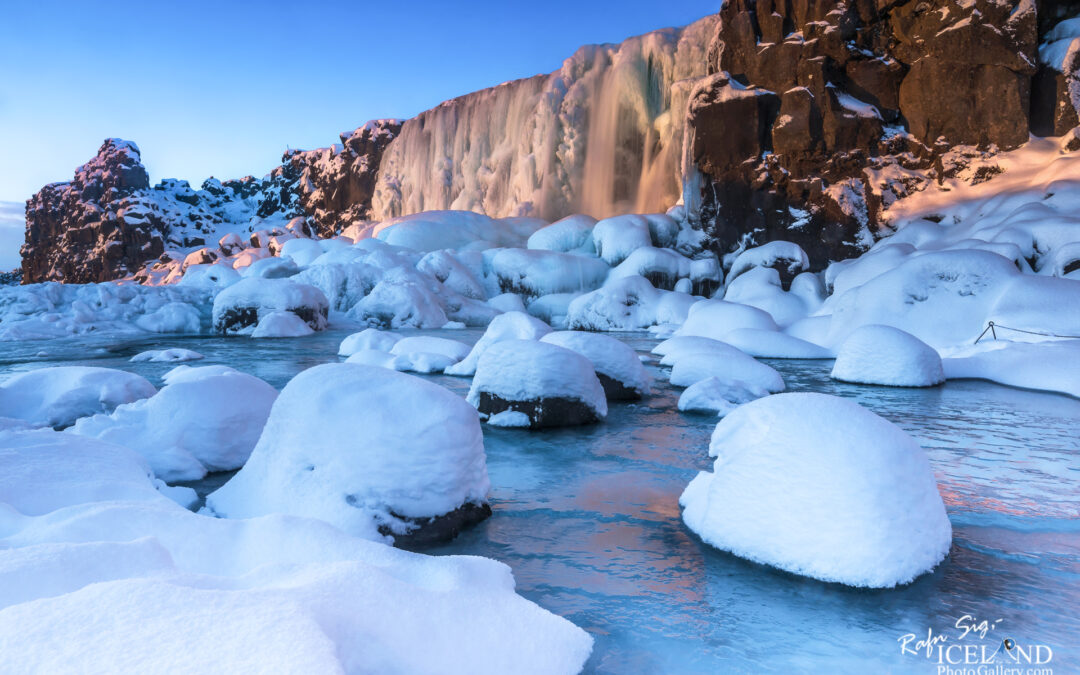 Oxararfoss waterfall │ Iceland Landscape winter twilight Photography