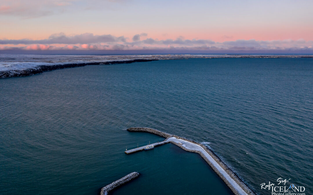 Vogar harbor│ Iceland winter twilight photo from air