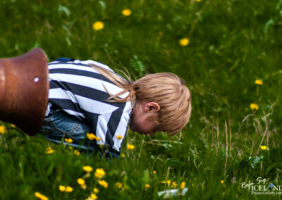 Boy playin in the grass at Arnarstapi - Snæfellsnes