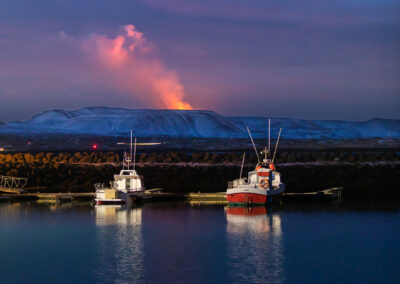 Fagradalsfjall Volcano seen from Vogar Harbor │ Iceland Photo Gallery