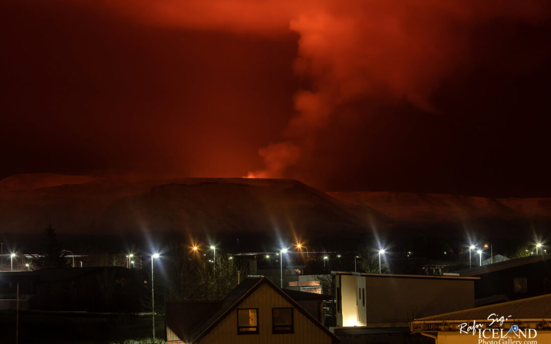 Vogar my small Home town with Geldingadalir Eruption in the background