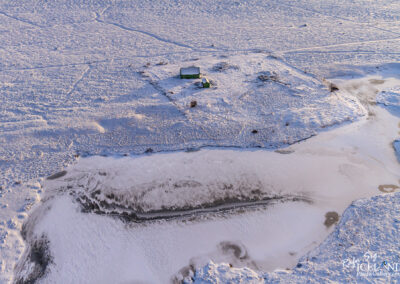 Cabin in the winter snow │ Iceland Landscape from Air