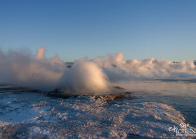 Fumarole blowing up in the Highlands of Iceland in Winter