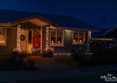 Christmas decor on houses in Vogar Vatnsleysuströnd