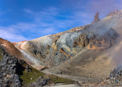 Colorful volcanic geothermal mountain landscape Iceland. Blue sky